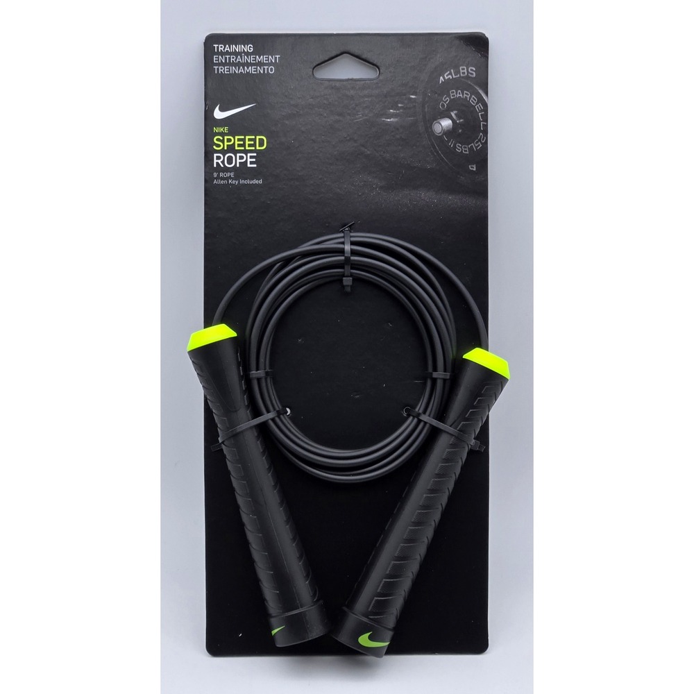 Nike Speed Rope Jump Adjustable 9ft Black Volt Green Training Smooth Durable New
